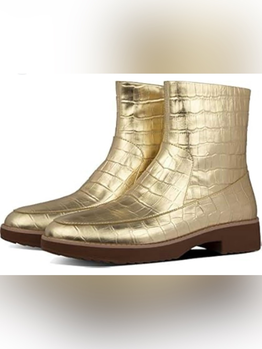 New Fitflop Kinbey Metallic Gold Croc Embossed Ankle Boots Booties 10 M